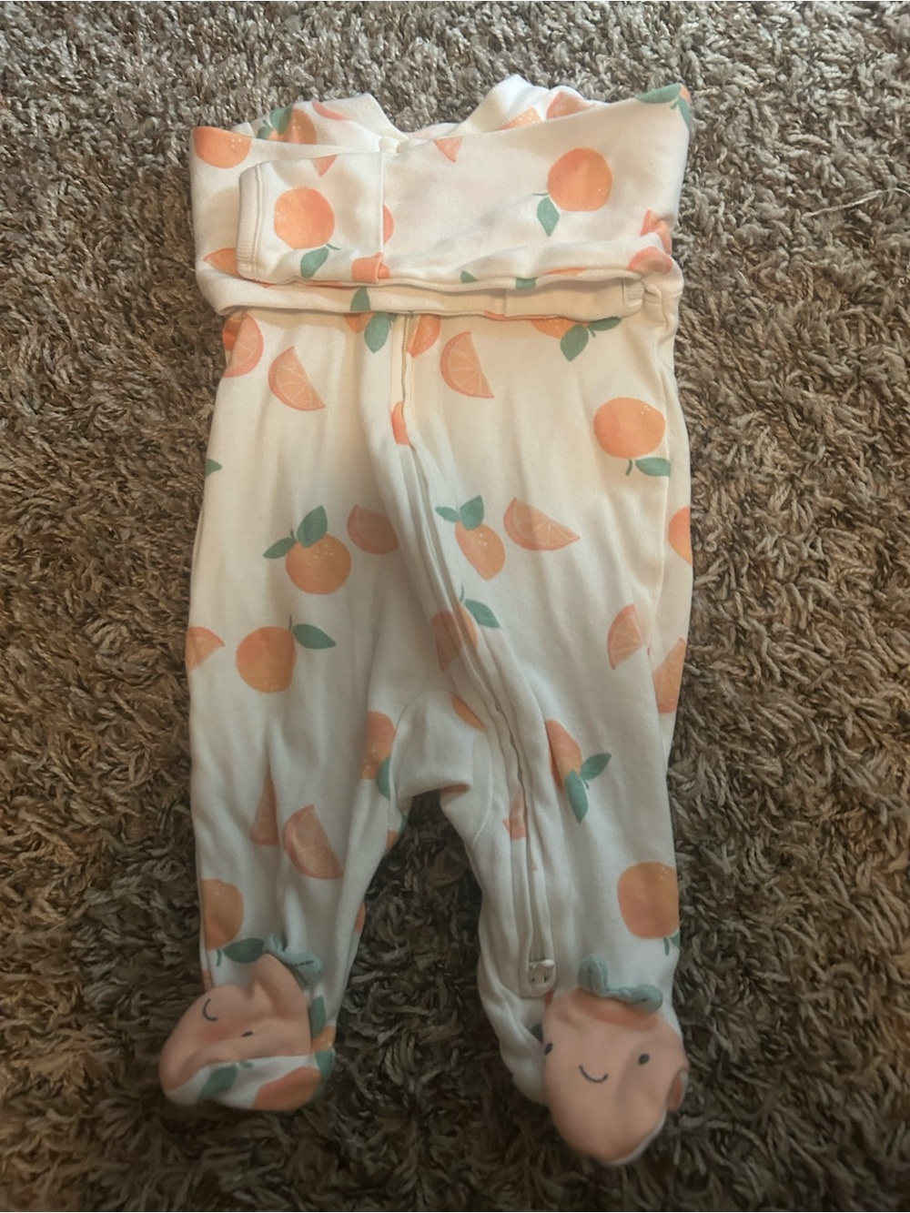 Carter's White Peach Print Footed One-Piece Pajamas